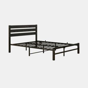 Cama metálica 140x200 cm - com cabeceira, LED, porta-carregador USB, estrutura resistente, espaço de arrumação na parte inferior, sem colchão, silenciosa, fácil de montar - preta