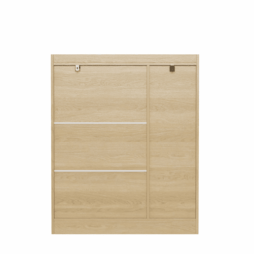 Armário de vime 90x35x110 cm - 1 gaveta, 3 portas com prateleiras ajustáveis, armário de arrumação para a entrada, sala de jantar e corredor - cor de madeira natural Armário de vime 90x35x110 cm - 1 gaveta, 3 portas com prateleiras ajustáveis, armário de arrumação para a entrada, sala de jantar e corredor - cor de madeira natural