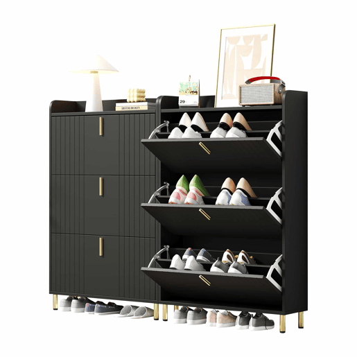Sapateira 80x23,5x123,5 cm - 6 compartimentos, portas rebatíveis, anticaída - preto Sapateira 80x23,5x123,5 cm - 6 compartimentos, portas rebatíveis, anticaída - preto