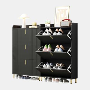 Sapateira 80x23,5x123,5 cm - 6 compartimentos, portas rebatíveis, anticaída - preto