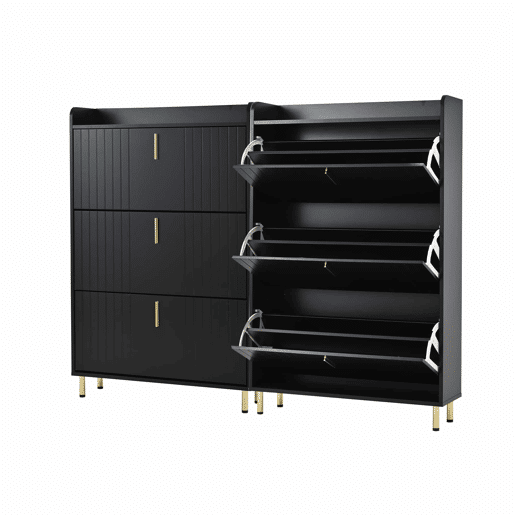 Sapateira 80x23,5x123,5 cm - 6 compartimentos, portas rebatíveis, anticaída - preto Sapateira 80x23,5x123,5 cm - 6 compartimentos, portas rebatíveis, anticaída - preto