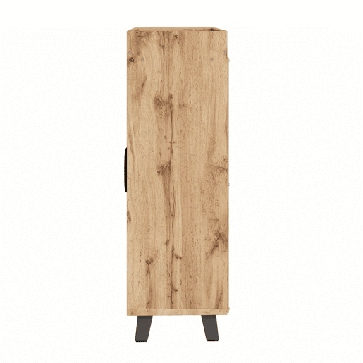 Armário estreito de duas portas - prateleiras abertas, armário multifuncional para a entrada, acabamento com efeito de madeira, com prateleira superior - Natural Armário estreito de duas portas - prateleiras abertas, armário multifuncional para a entrada, acabamento com efeito de madeira, com prateleira superior - Natural