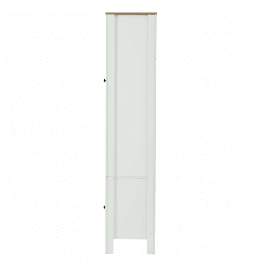 Vitrine alta 70 x 40 x 188 cm - com 2 portas, 6 prateleiras ajustáveis, vitrine de vidro com iluminação LED, estilo moderno - branco e cor de madeira natural Vitrine alta 70 x 40 x 188 cm - com 2 portas, 6 prateleiras ajustáveis, vitrine de vidro com iluminação LED, estilo moderno - branco e cor de madeira natural