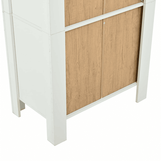 Vitrine alta 70 x 40 x 188 cm - com 2 portas, 6 prateleiras ajustáveis, vitrine de vidro com iluminação LED, estilo moderno - branco e cor de madeira natural Vitrine alta 70 x 40 x 188 cm - com 2 portas, 6 prateleiras ajustáveis, vitrine de vidro com iluminação LED, estilo moderno - branco e cor de madeira natural