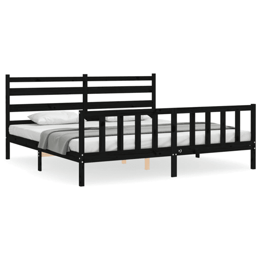 Estrutura de Cama de casal moderno com cabeceira 200x200 cm madeira maciça preto Estrutura de Cama de casal moderno com cabeceira 200x200 cm madeira maciça preto