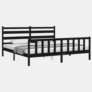 Estrutura de Cama de casal moderno com cabeceira 200x200 cm madeira maciça preto