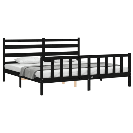 Estrutura de Cama de casal moderno com cabeceira 200x200 cm madeira maciça preto Estrutura de Cama de casal moderno com cabeceira 200x200 cm madeira maciça preto