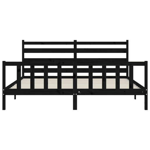 Estrutura de Cama de casal moderno com cabeceira 200x200 cm madeira maciça preto Estrutura de Cama de casal moderno com cabeceira 200x200 cm madeira maciça preto