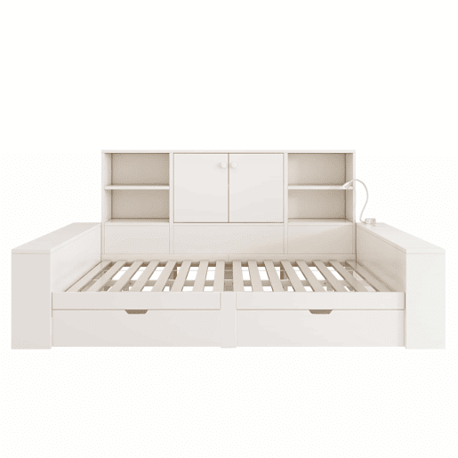 Cama com arrumação 140x200 cm - cama tipo divã com gavetas, porta dupla, portas USBUSB-C, design multifuncional que poupa espaço, cama juvenil e de casal - branca Cama com arrumação 140x200 cm - cama tipo divã com gavetas, porta dupla, portas USBUSB-C, design multifuncional que poupa espaço, cama juvenil e de casal - branca