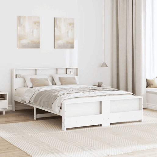 Estrutura De Cama De Casal Simple - Branco 140 x 200 cm Madeira processada Estrutura De Cama De Casal Simple - Branco 140 x 200 cm Madeira processada