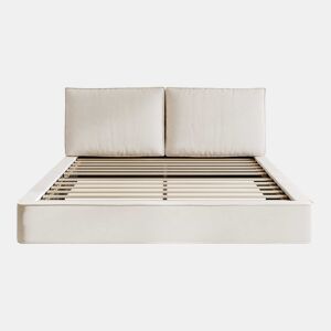 Cama de casal estofada 180x200 cm - com base de colchão, cabeceira acolchoada, tecido de chenille - bege