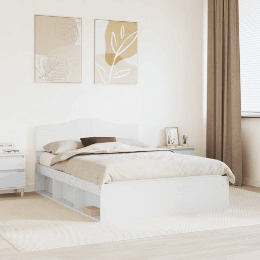 Estrutura da Cama de casal simple com cabeceira Branco 160 x 200 cm Estrutura da Cama de casal simple com cabeceira Branco 160 x 200 cm