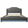 Cama estofada 180x200 - com 4 gavetas, iluminação LED, porta de carregamento USB-C, base de lâminas, espaço de arrumação - cinzenta