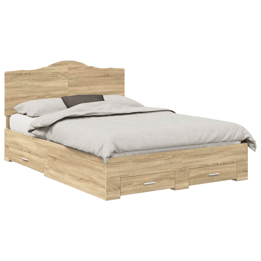 Estrutura da Cama de casal moderno com cabeceira Carvalho Sonoma 150 x 200 cm Estrutura da Cama de casal moderno com cabeceira Carvalho Sonoma 150 x 200 cm