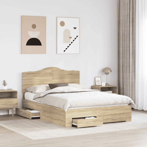 Estrutura da Cama de casal moderno com cabeceira Carvalho Sonoma 150 x 200 cm Estrutura da Cama de casal moderno com cabeceira Carvalho Sonoma 150 x 200 cm