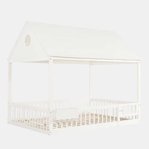 Cama individual infantil 140x200 - Detalhes na janela e no teto, cortinas brancas decorativas, pequeno espaço de arrumação - Branco