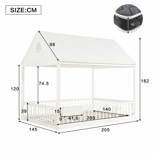 Cama individual infantil 140x200 - Detalhes na janela e no teto, cortinas brancas decorativas, pequeno espaço de arrumação - Branco Cama individual infantil 140x200 - Detalhes na janela e no teto, cortinas brancas decorativas, pequeno espaço de arrumação - Branco