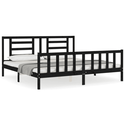 Estrutura de Cama de casal moderno com cabeceira 200x200 cm madeira maciça preto Estrutura de Cama de casal moderno com cabeceira 200x200 cm madeira maciça preto