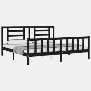 Estrutura de Cama de casal moderno com cabeceira 200x200 cm madeira maciça preto