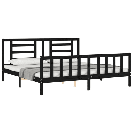 Estrutura de Cama de casal moderno com cabeceira 200x200 cm madeira maciça preto Estrutura de Cama de casal moderno com cabeceira 200x200 cm madeira maciça preto