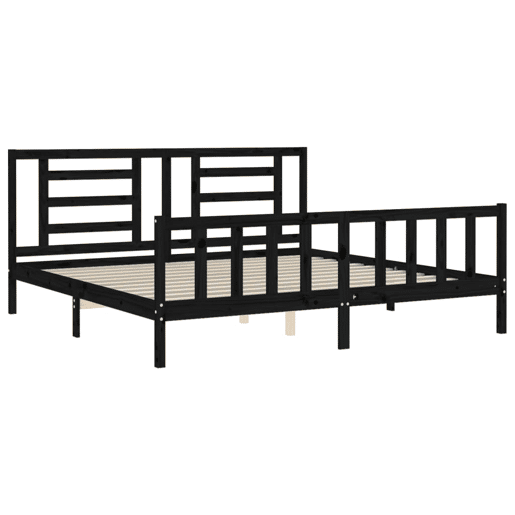 Estrutura de Cama de casal moderno com cabeceira 200x200 cm madeira maciça preto Estrutura de Cama de casal moderno com cabeceira 200x200 cm madeira maciça preto