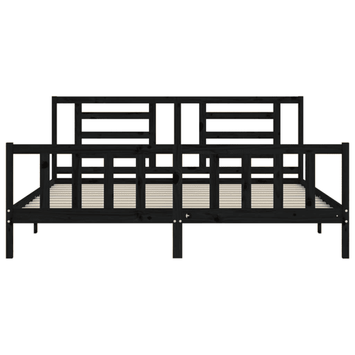 Estrutura de Cama de casal moderno com cabeceira 200x200 cm madeira maciça preto Estrutura de Cama de casal moderno com cabeceira 200x200 cm madeira maciça preto