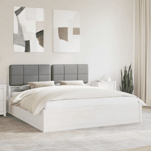 Estrutura de Cama de casal moderno com Cabeceira Estofada Cinzento-claro