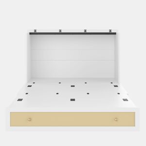 Cama rebatível 140x200 cm - móvel, gavetas na base, prateleira na cabeceira, USB e tomada, cama plataforma convertível, sem colchão - branco