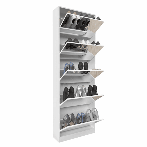 Sapateira com espelho e 5 gavetas - organizador de sapatos em madeira - branco Sapateira com espelho e 5 gavetas - organizador de sapatos em madeira - branco