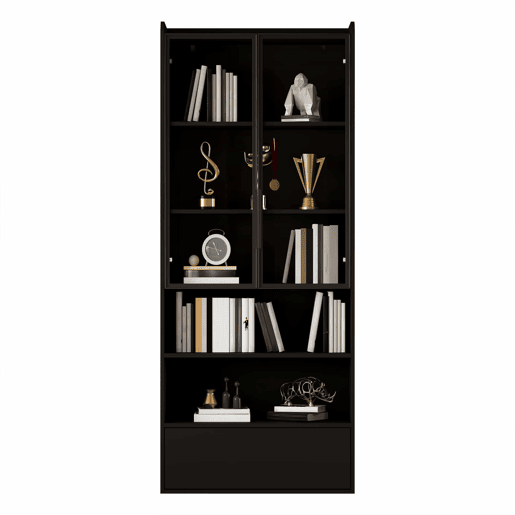 Vitrine alta 80 x 34 x 180 cm - 1 gaveta, portas de vidro, LED, compartimento aberto, prateleira de pé - preto Vitrine alta 80 x 34 x 180 cm - 1 gaveta, portas de vidro, LED, compartimento aberto, prateleira de pé - preto