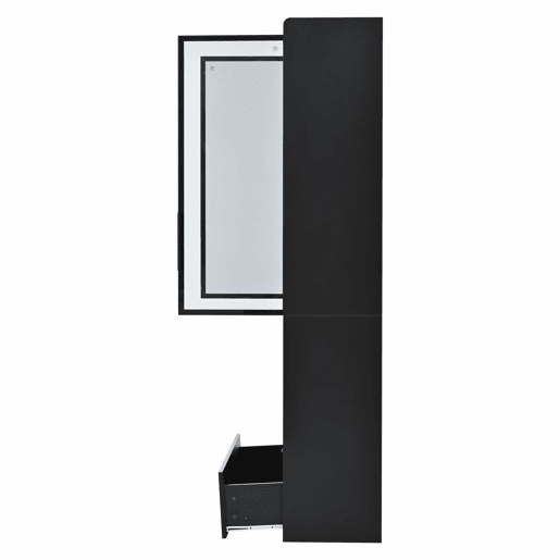 Vitrine alta 80 x 34 x 180 cm - 1 gaveta, portas de vidro, LED, compartimento aberto, prateleira de pé - preto Vitrine alta 80 x 34 x 180 cm - 1 gaveta, portas de vidro, LED, compartimento aberto, prateleira de pé - preto