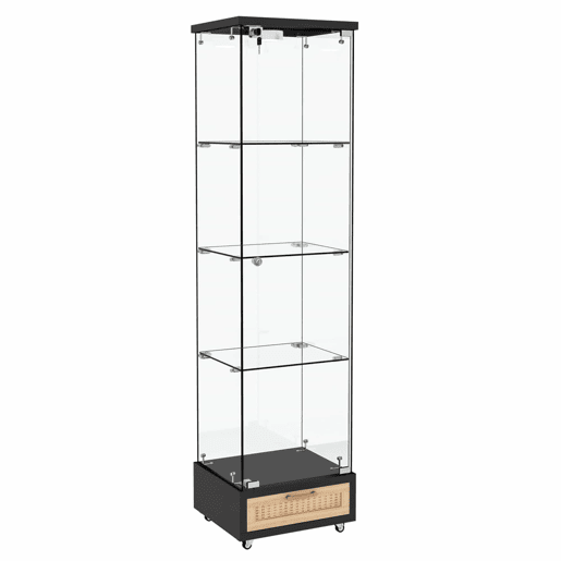 Vitrine moderna em vidro 167 x 42,5 x 36,5 cm - com LED, 1 porta e 4 prateleiras - preta