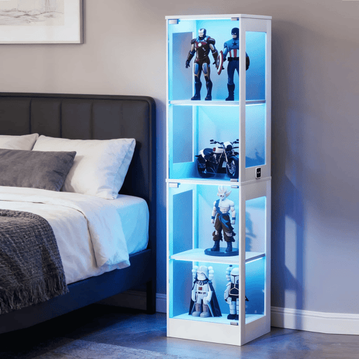 Vitrine de vidro 40 x 35 x 165 cm - 4 prateleiras, iluminação LED, portas de vidro, sensores inteligentes - Branco Vitrine de vidro 40 x 35 x 165 cm - 4 prateleiras, iluminação LED, portas de vidro, sensores inteligentes - Branco