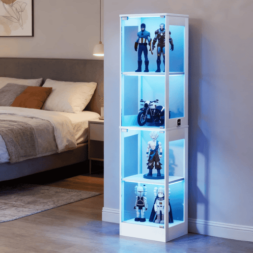 Vitrine de vidro 40 x 35 x 165 cm - 4 prateleiras, iluminação LED, portas de vidro, sensores inteligentes - Branco Vitrine de vidro 40 x 35 x 165 cm - 4 prateleiras, iluminação LED, portas de vidro, sensores inteligentes - Branco