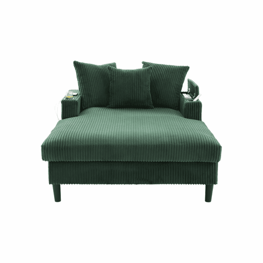 Sofá Lounge de 1 lugar - Multifuncional com chaise longue, porta-copos, iluminação LED, espaço de arrumação e porta USB - Verde-esmeralda Sofá Lounge de 1 lugar - Multifuncional com chaise longue, porta-copos, iluminação LED, espaço de arrumação e porta USB - Verde-esmeralda