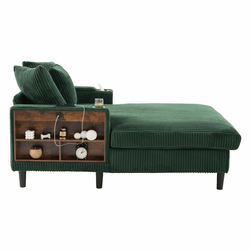Sofá Lounge de 1 lugar - Multifuncional com chaise longue, porta-copos, iluminação LED, espaço de arrumação e porta USB - Verde-esmeralda Sofá Lounge de 1 lugar - Multifuncional com chaise longue, porta-copos, iluminação LED, espaço de arrumação e porta USB - Verde-esmeralda