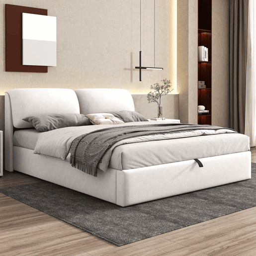 Cama estofada 180x200 cm - com sistema hidráulico, 3 gavetas, baú de arrumação, base com cabeceira, sem colchão, veludo - bege Cama estofada 180x200 cm - com sistema hidráulico, 3 gavetas, baú de arrumação, base com cabeceira, sem colchão, veludo - bege