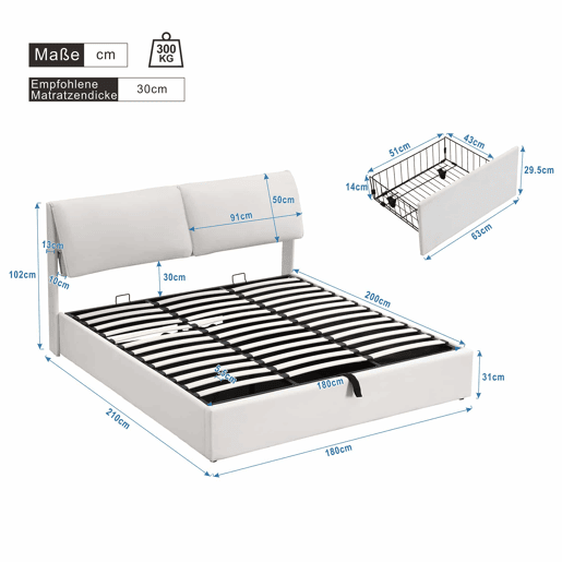 Cama estofada 180x200 cm - com sistema hidráulico, 3 gavetas, baú de arrumação, base com cabeceira, sem colchão, veludo - bege Cama estofada 180x200 cm - com sistema hidráulico, 3 gavetas, baú de arrumação, base com cabeceira, sem colchão, veludo - bege
