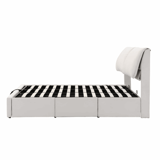 Cama estofada 180x200 cm - com sistema hidráulico, 3 gavetas, baú de arrumação, base com cabeceira, sem colchão, veludo - bege Cama estofada 180x200 cm - com sistema hidráulico, 3 gavetas, baú de arrumação, base com cabeceira, sem colchão, veludo - bege
