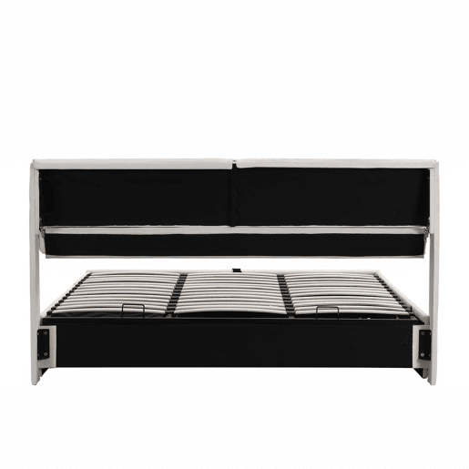 Cama estofada 180x200 cm - com sistema hidráulico, 3 gavetas, baú de arrumação, base com cabeceira, sem colchão, veludo - bege Cama estofada 180x200 cm - com sistema hidráulico, 3 gavetas, baú de arrumação, base com cabeceira, sem colchão, veludo - bege