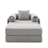 Sofá-cama individual - Ergonómico, com pufe e estrutura metálica robusta - Cinza claro