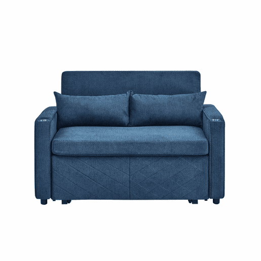 Sofá-cama de 2 lugares 3 em 1 - Design minimalista, mecanismo deslizante, porta USB, ideal para sestas - Azul-marinho Sofá-cama de 2 lugares 3 em 1 - Design minimalista, mecanismo deslizante, porta USB, ideal para sestas - Azul-marinho