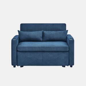 Sofá-cama de 2 lugares 3 em 1 - Design minimalista, mecanismo deslizante, porta USB, ideal para sestas - Azul-marinho
