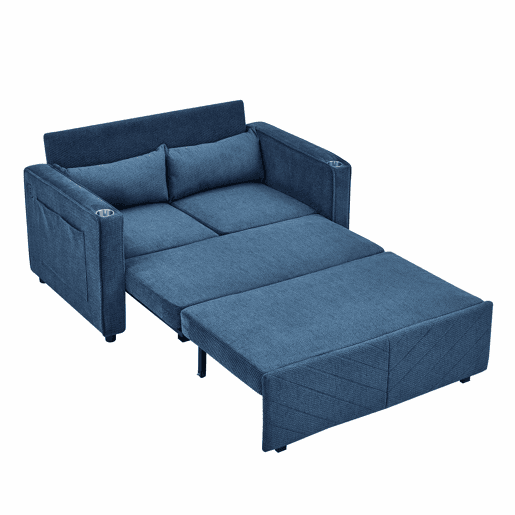 Sofá-cama de 2 lugares 3 em 1 - Design minimalista, mecanismo deslizante, porta USB, ideal para sestas - Azul-marinho Sofá-cama de 2 lugares 3 em 1 - Design minimalista, mecanismo deslizante, porta USB, ideal para sestas - Azul-marinho