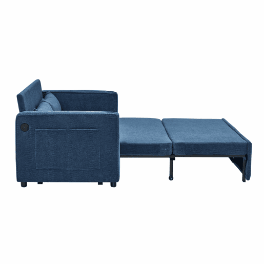 Sofá-cama de 2 lugares 3 em 1 - Design minimalista, mecanismo deslizante, porta USB, ideal para sestas - Azul-marinho Sofá-cama de 2 lugares 3 em 1 - Design minimalista, mecanismo deslizante, porta USB, ideal para sestas - Azul-marinho