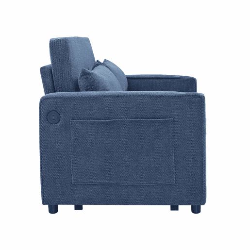 Sofá-cama de 2 lugares 3 em 1 - Design minimalista, mecanismo deslizante, porta USB, ideal para sestas - Azul-marinho Sofá-cama de 2 lugares 3 em 1 - Design minimalista, mecanismo deslizante, porta USB, ideal para sestas - Azul-marinho