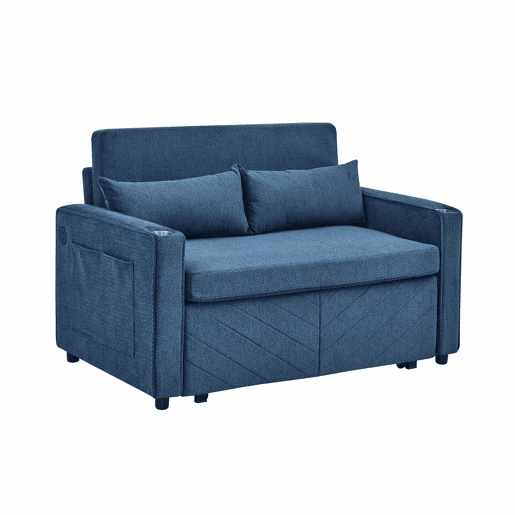 Sofá-cama de 2 lugares 3 em 1 - Design minimalista, mecanismo deslizante, porta USB, ideal para sestas - Azul-marinho Sofá-cama de 2 lugares 3 em 1 - Design minimalista, mecanismo deslizante, porta USB, ideal para sestas - Azul-marinho