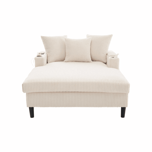 Sofá Lounge Multifuncional com Chaise Longue - Ampla Superfície de Descanso, Porta-copos em Ambos os Lados, Iluminação LED, Bolso Lateral, Porta USB, Espaço de Arrumo, Pés de Plástico Estáveis - Bege - 1 Lugar Sofá Lounge Multifuncional com Chaise Longue - Ampla Superfície de Descanso, Porta-copos em Ambos os Lados, Iluminação LED, Bolso Lateral, Porta USB, Espaço de Arrumo, Pés de Plástico Estáveis - Bege - 1 Lugar