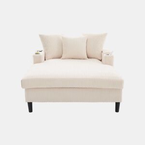 Sofá Lounge Multifuncional com Chaise Longue - Ampla Superfície de Descanso, Porta-copos em Ambos os Lados, Iluminação LED, Bolso Lateral, Porta USB, Espaço de Arrumo, Pés de Plástico Estáveis - Bege - 1 Lugar