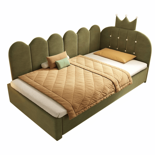 Sofá-cama com cama extra de 90x200 cm e cama extraível de 90x190 cm - formato em L, veludo, design com coroa e grelha, poupa espaço - verde